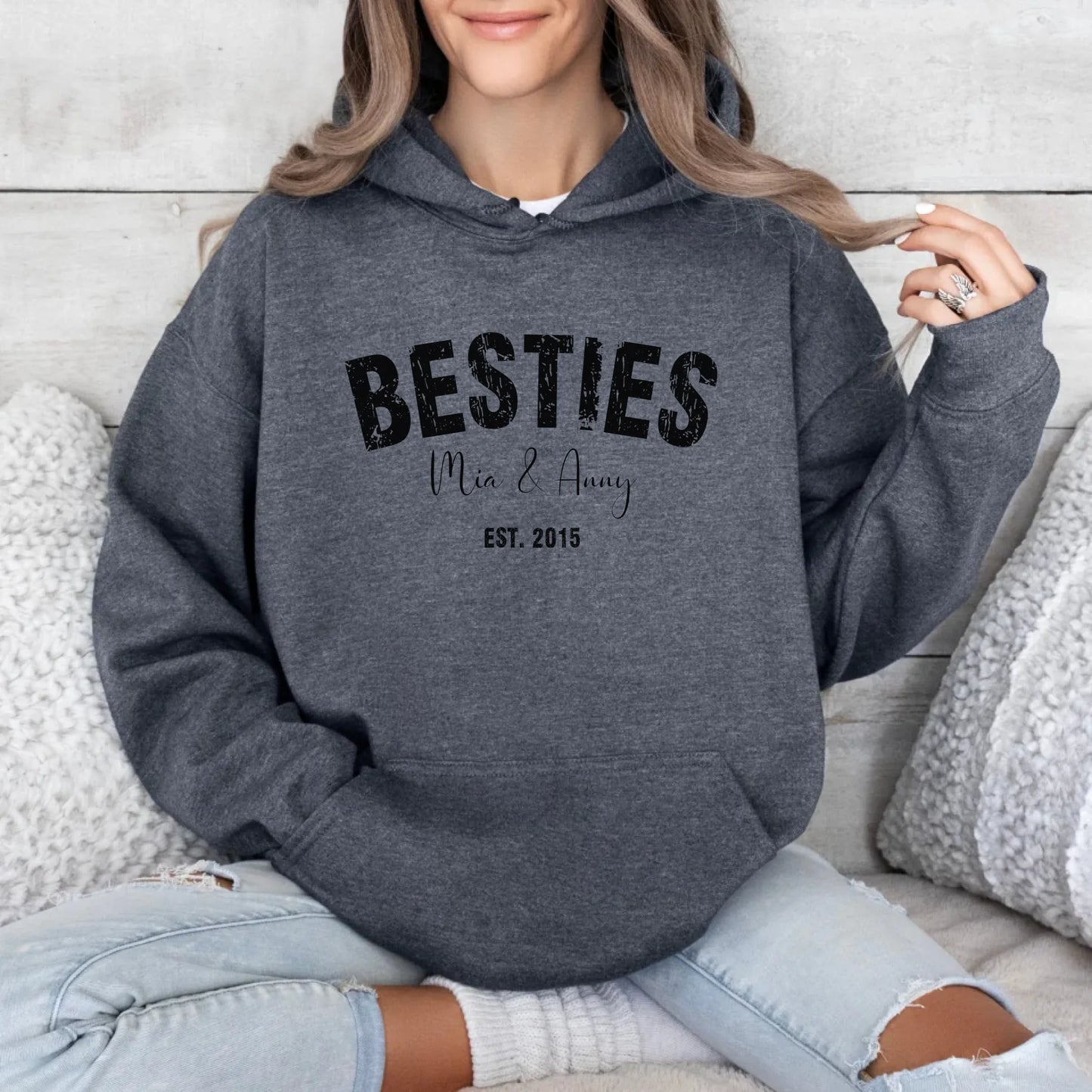 Printify Bestie Hoodie Personalisierbar mit Namen und Datum Hoodie Bestie 7 Dark Heather