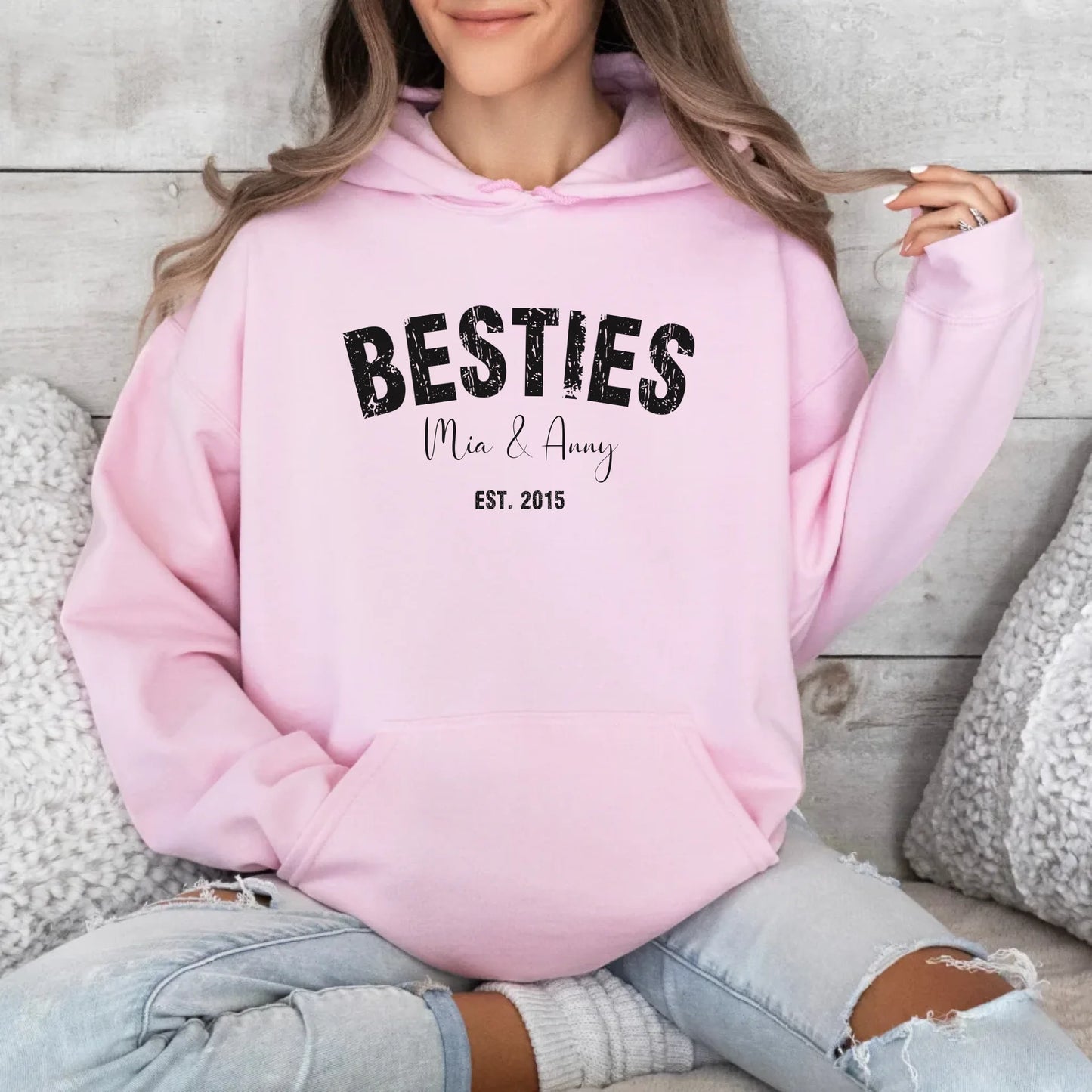 Printify Bestie Hoodie Personalisierbar mit Namen und Datum Hoodie Bestie 7 Light Pink
