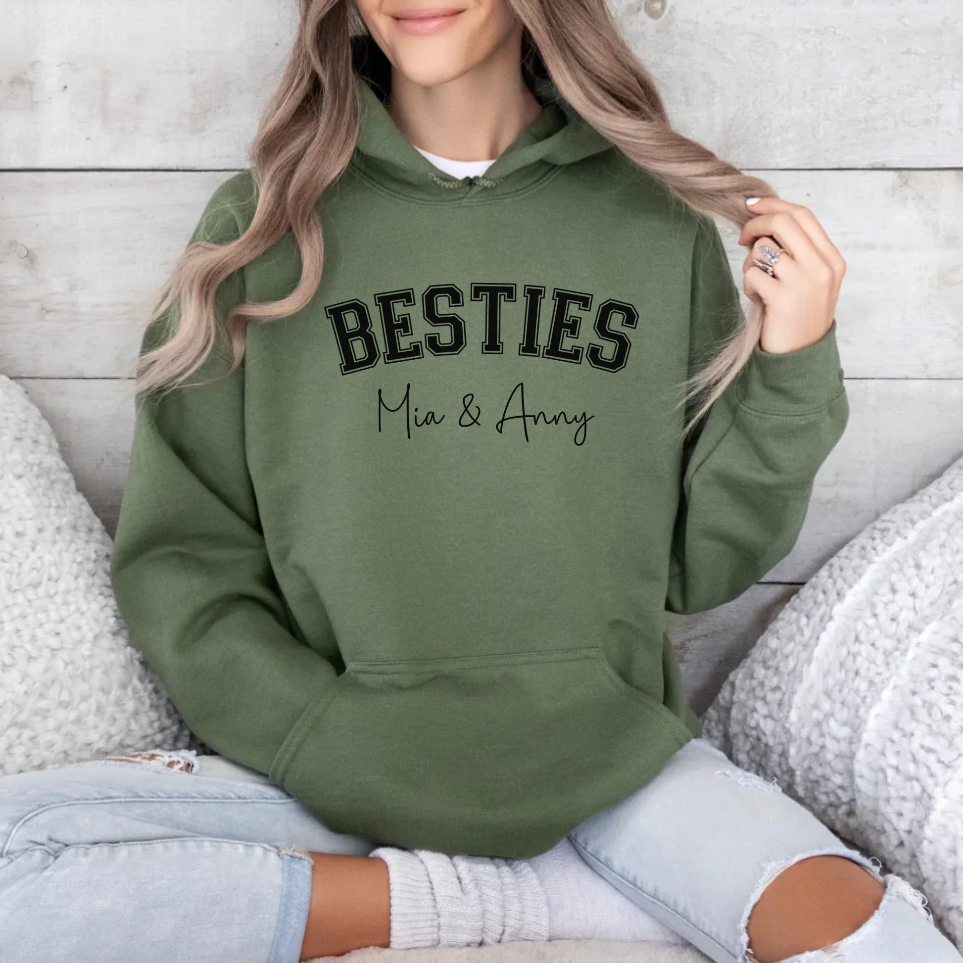 Printify Hoodie Bestie personalisierbar mit Namen Hoodie Bestie 6 Military Green