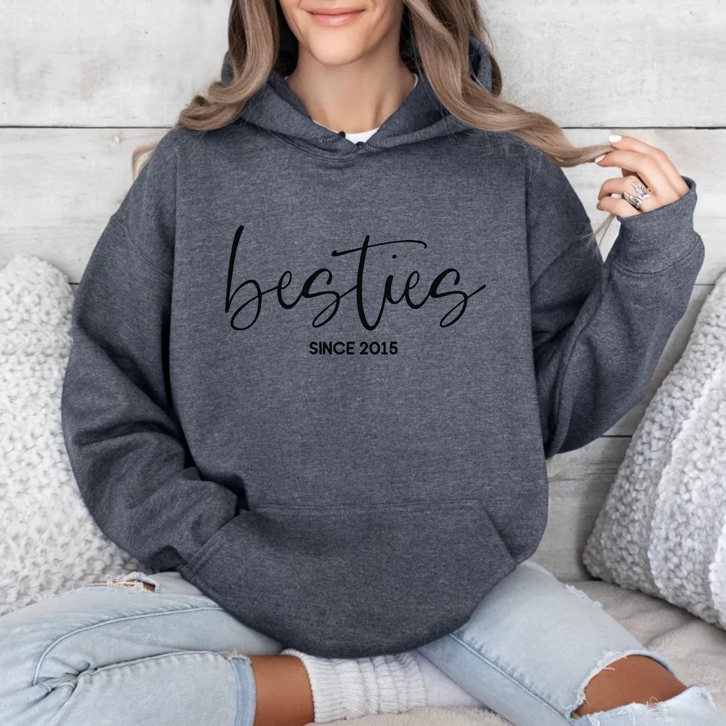Printify Personalisierbarer Hoodie für Freundinnen Hoodie Bestie 5 Dark Heather