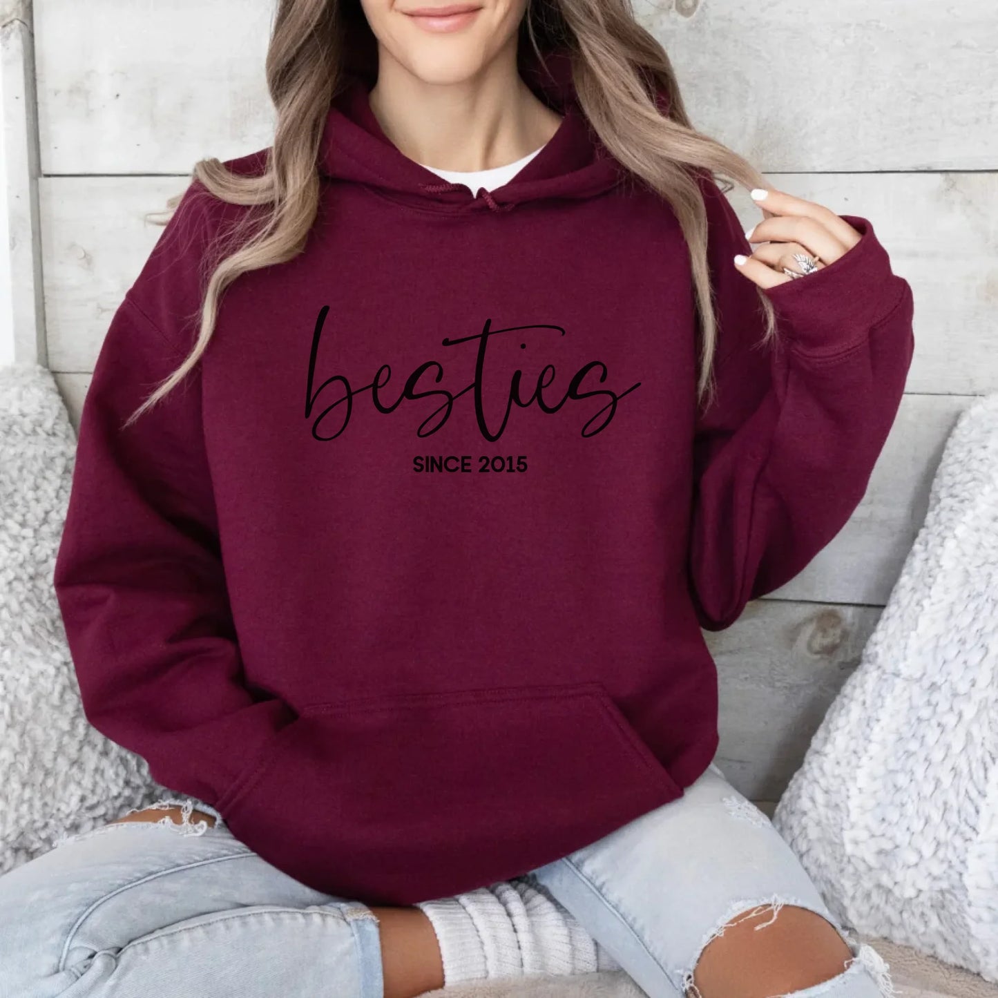 Printify Personalisierbarer Hoodie für Freundinnen Hoodie Bestie 5 Maroon
