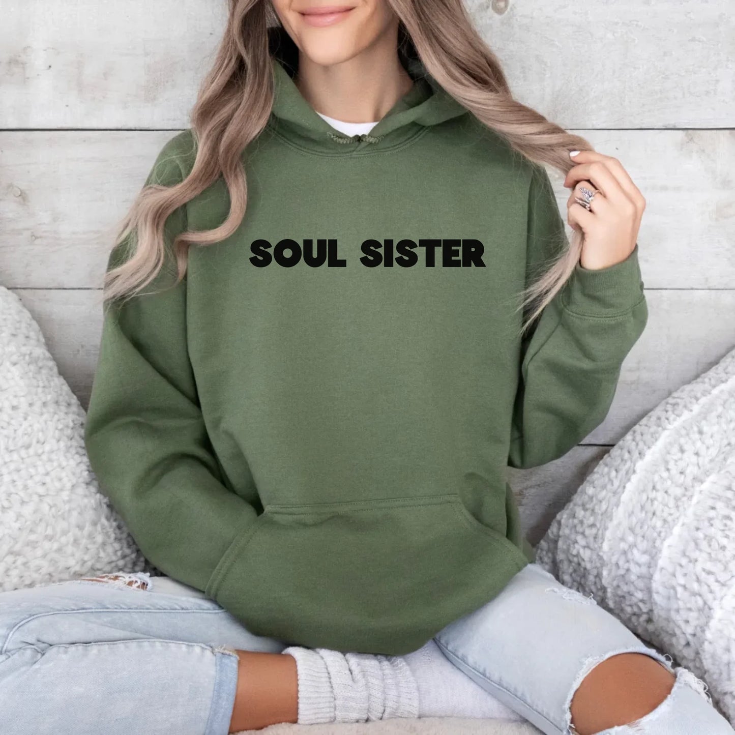 Printify Personalisierbarer Hoodie für beste Freudinnen Hoodie Bestie 4 Military Green