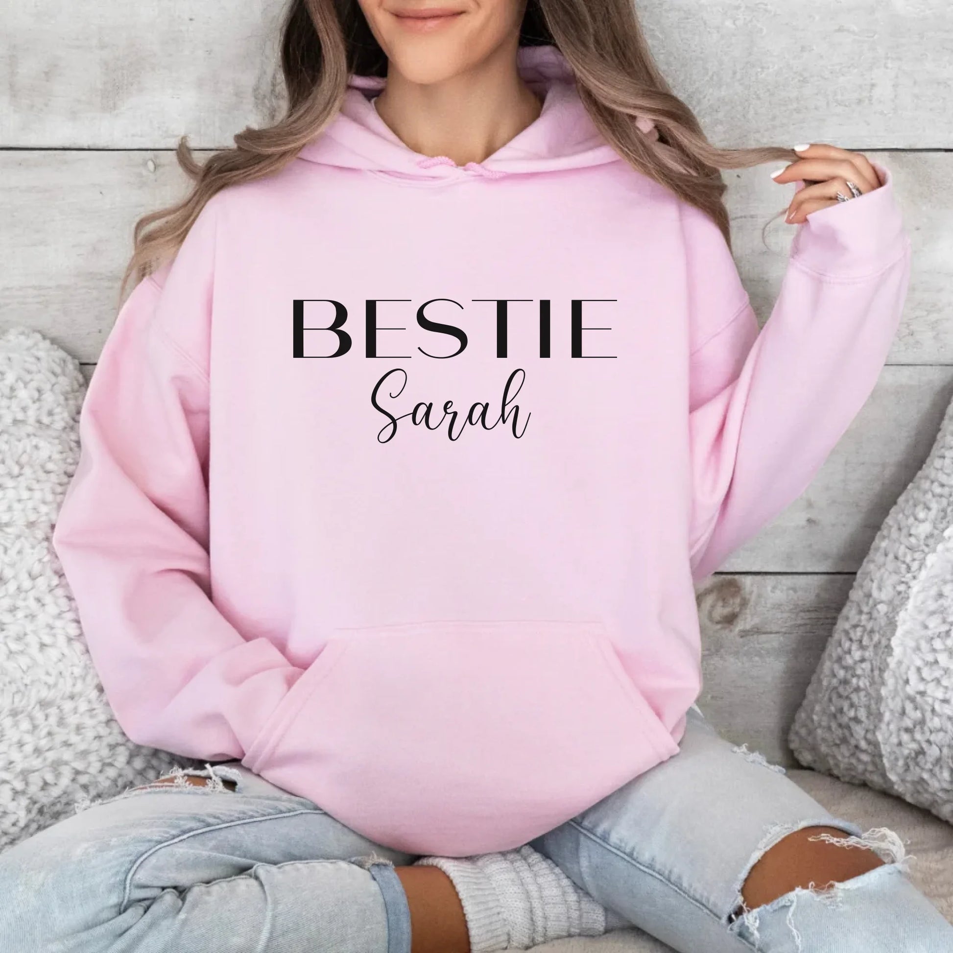 mamagibt Personalisierbarer Hoodie Bestie mit Name Hoodie Bestie 2 Light Pink