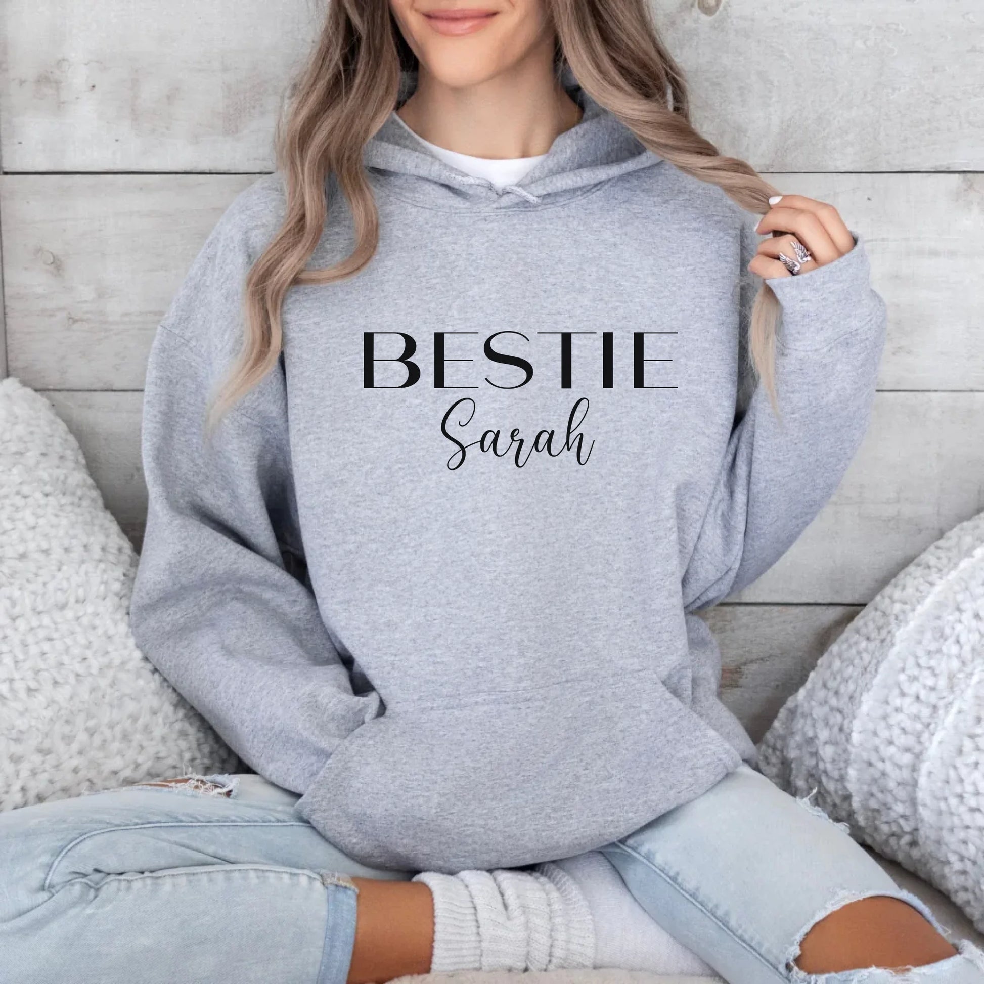 mamagibt Personalisierbarer Hoodie Bestie mit Name Hoodie Bestie 2 Sport Grey