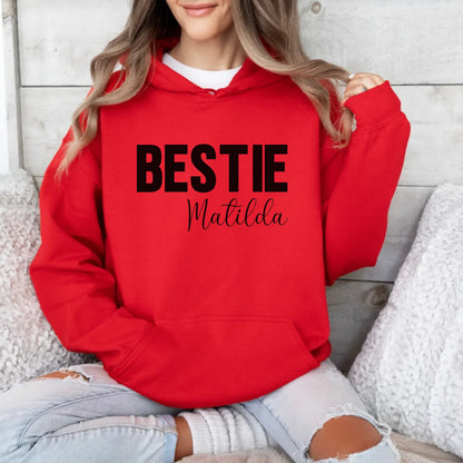 mamagibt Personalisierbarer Freundinnen Hoodie mit Name Hoodie Bestie 1 Red