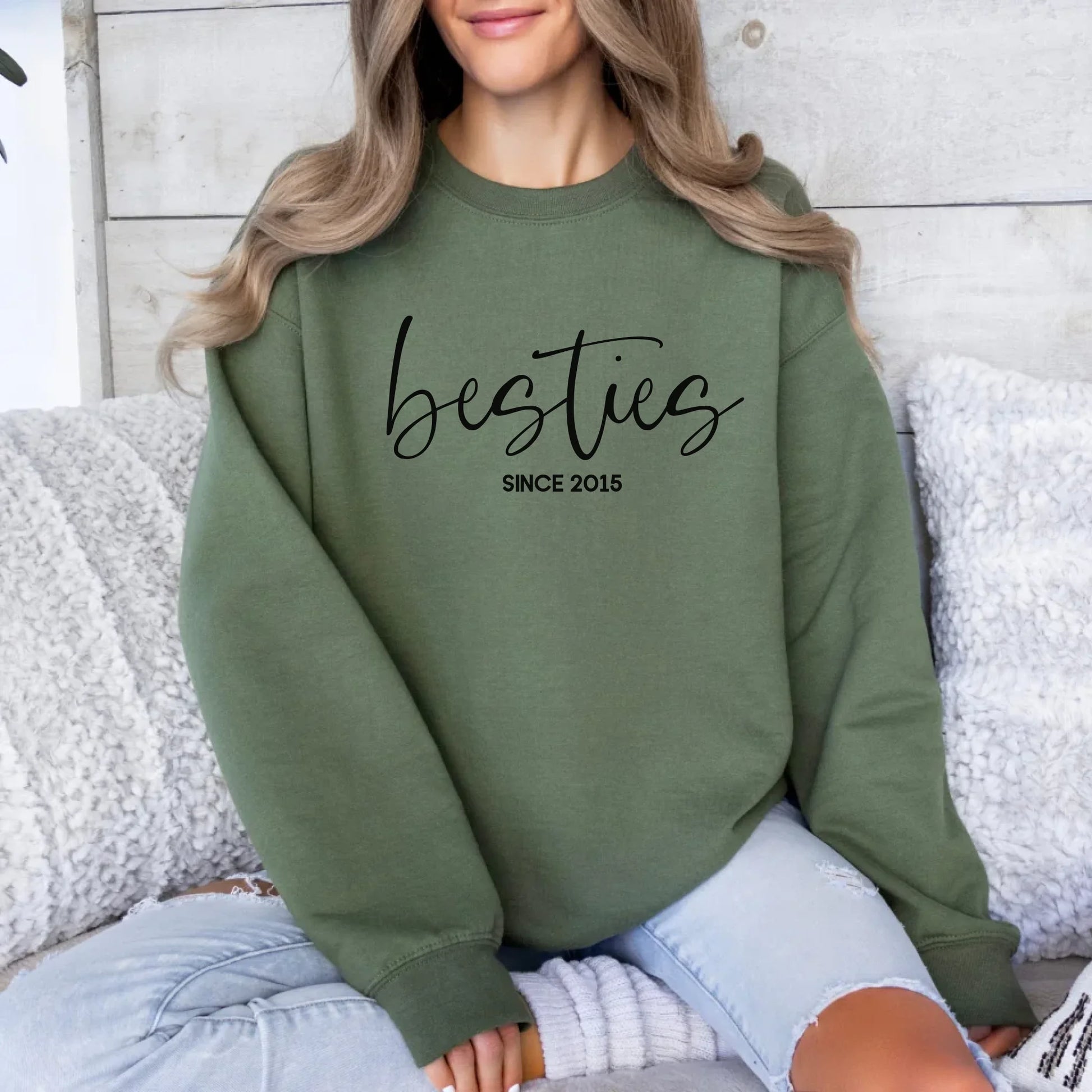 mamagibt Personalisiertes Sweatshirt für Freundinnen Sweatshirts Bestie 5 Military Green