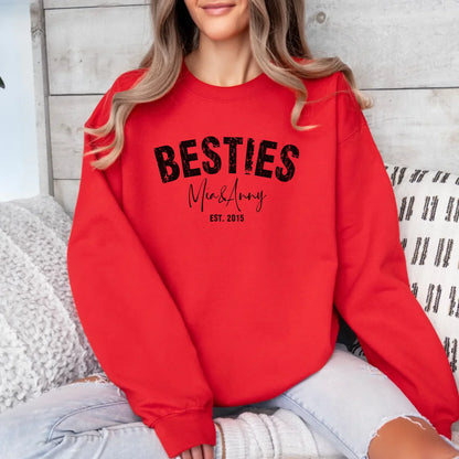 mamagibt Bestie Sweatshirt Personalisierbar mit Namen und Datum Sweatshirts Bestie 4 Red