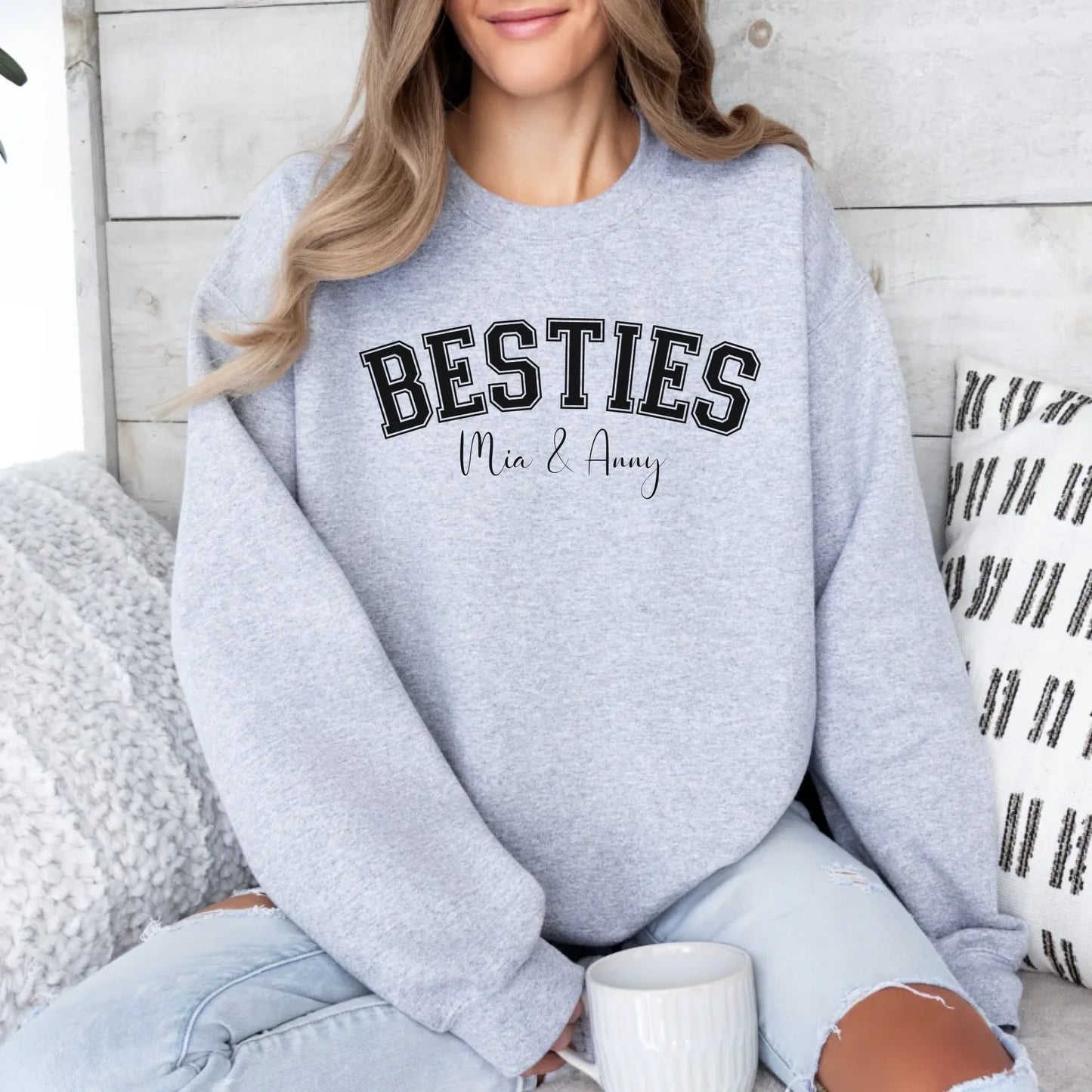 mamagibt Sweatshirt Bestie personalisierbar mit Namen Sweatshirts Bestie 3 Sport Grey