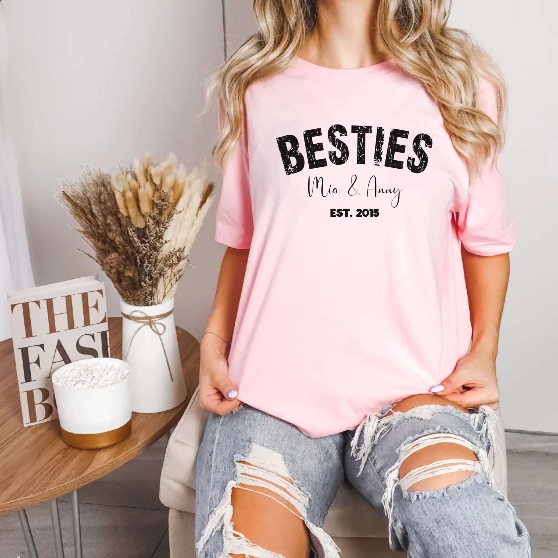 mamagibt Bestie T-Shirt Personalisierbar mit Namen und Datum Bestie T-Shirt 4 Pink