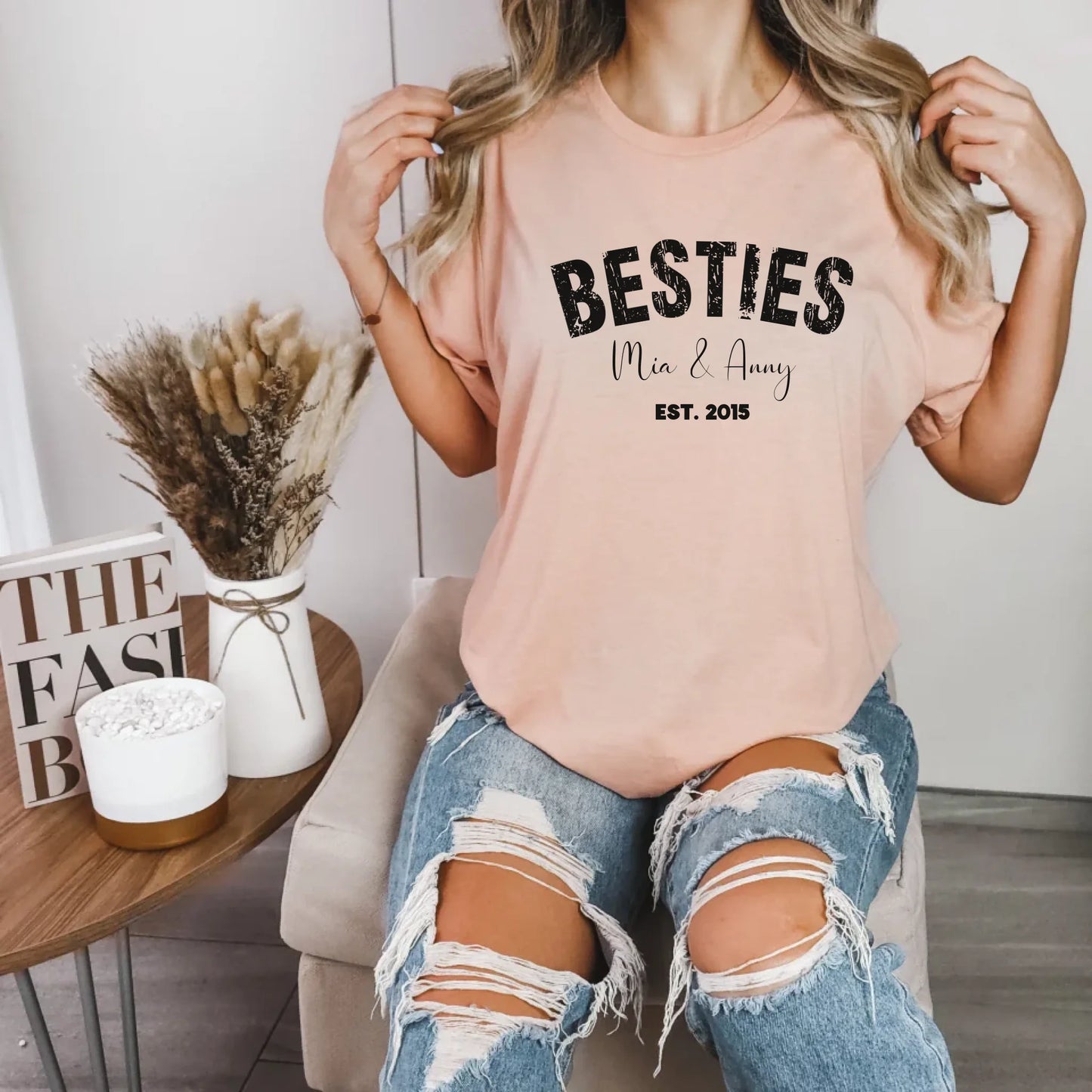 mamagibt Bestie T-Shirt Personalisierbar mit Namen und Datum Bestie T-Shirt 4 Heather Peach