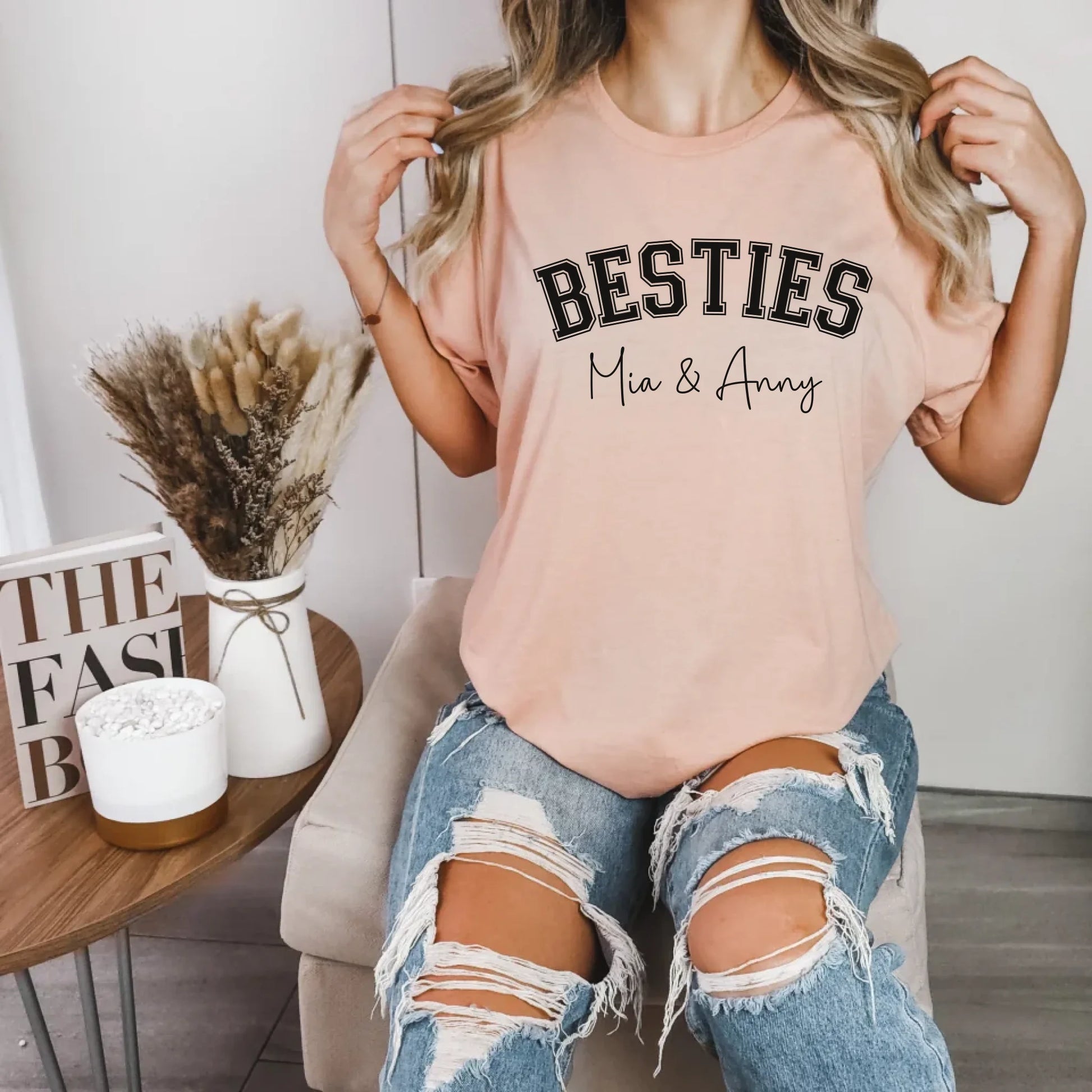 mamagibt T-Shirt Bestie personalisierbar mit Namen Bestie T-Shirt 3 Heather Peach