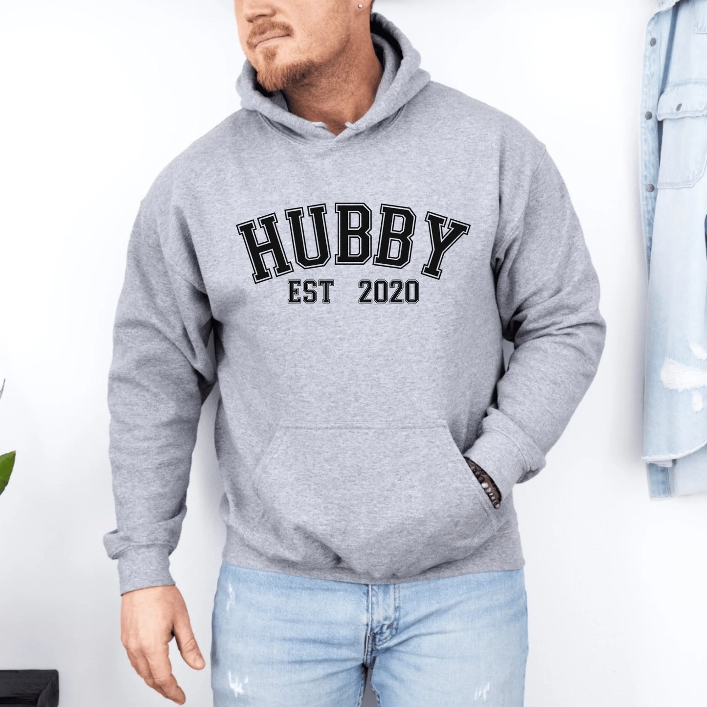mamagibt Partner Hoodie personalisiert mit Datum Hubby Hoodie Couple hubby Sport Sport Grey