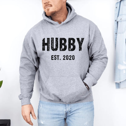 mamagibt Partner Hoodie mit Datum personalisiert Hubby Hoodie Couple hubby Grunge Sport Grey