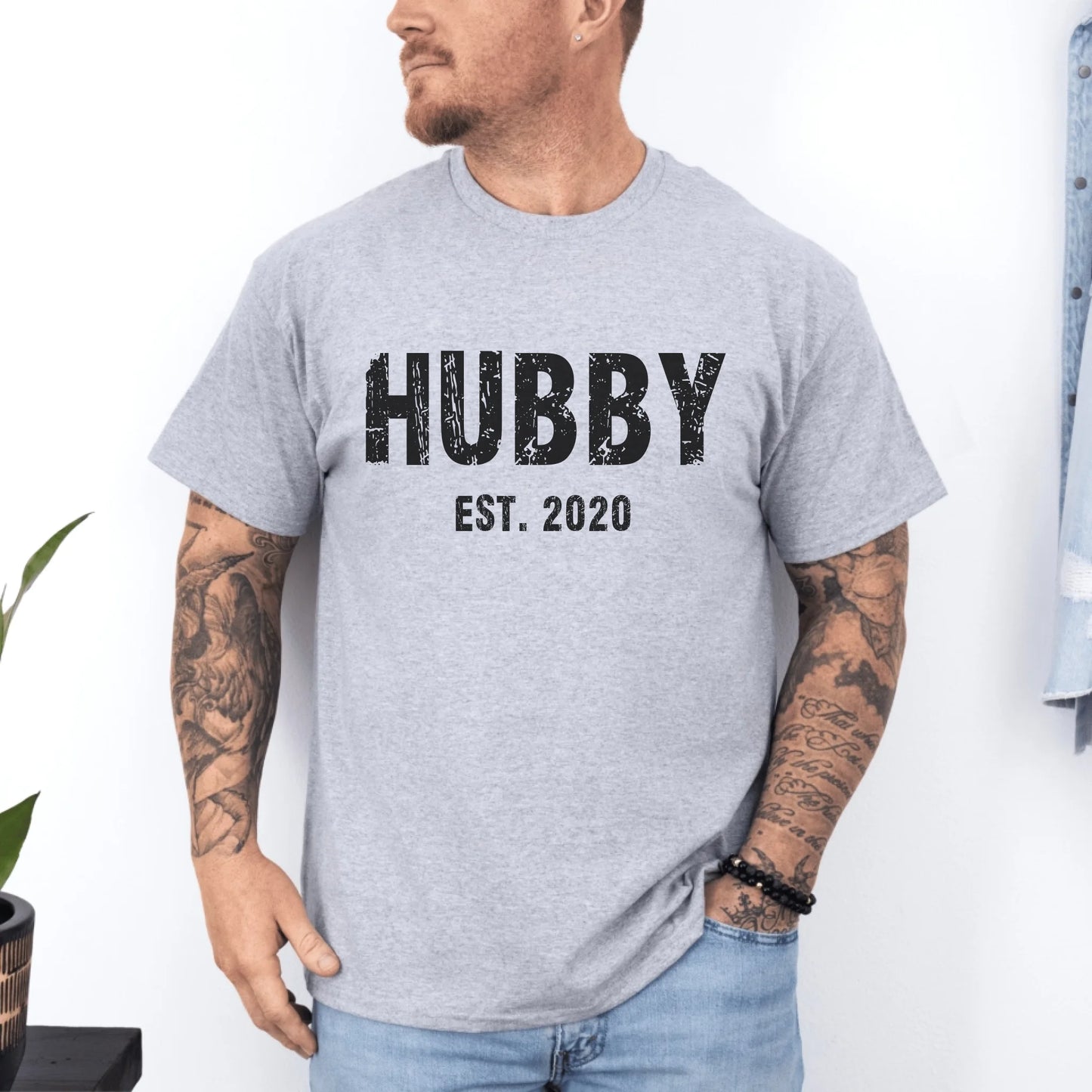 mamagibt Partner T-Shirt mit Datum personalisiert Hubby T-Shirt Couple Hubby Grunge Athletic Heather