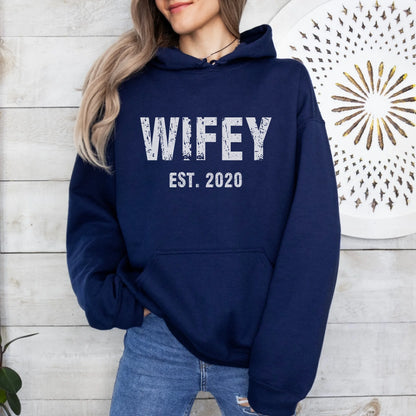 mamagibt Partner Hoodie mit Datum personalisiert Wifey Hoodie Couple Wifey Grunge! Navy