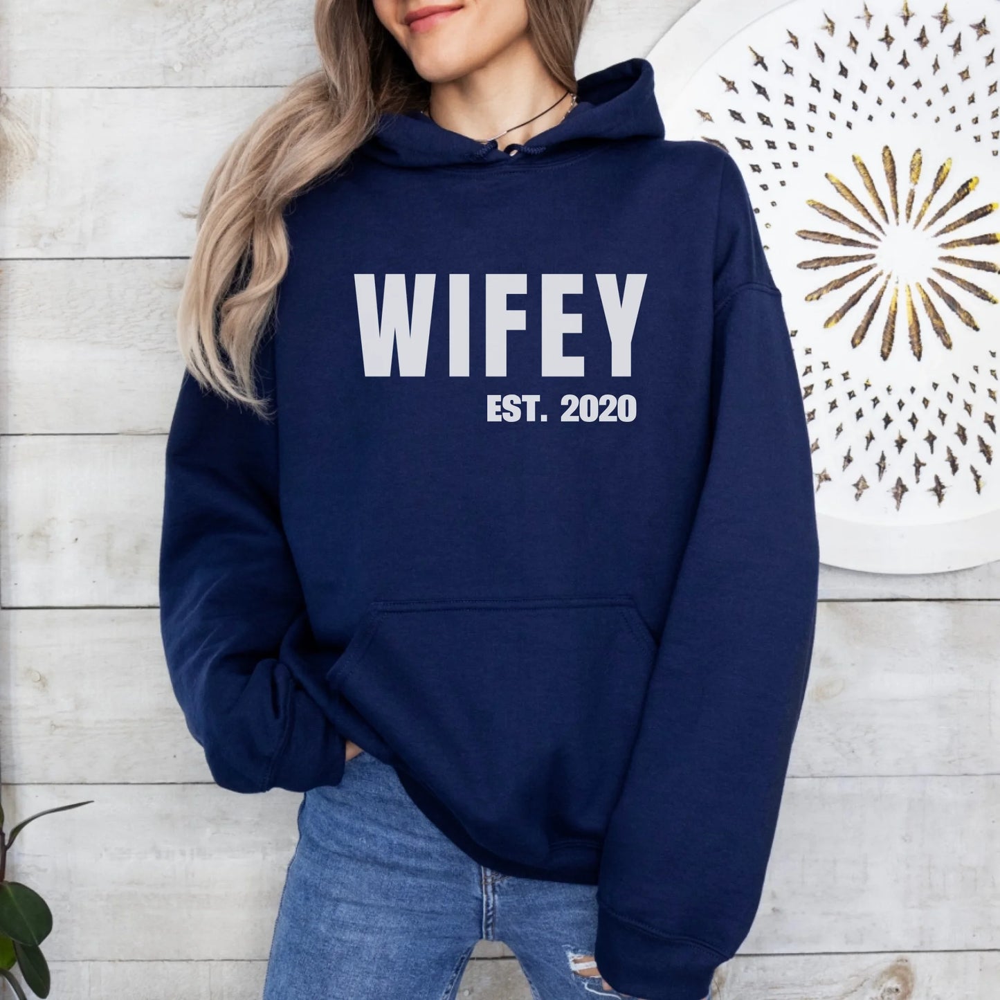 mamagibt Personalisierter Partner Hoodie Wifey Hoodie Couple Wifey personalisiert Navy