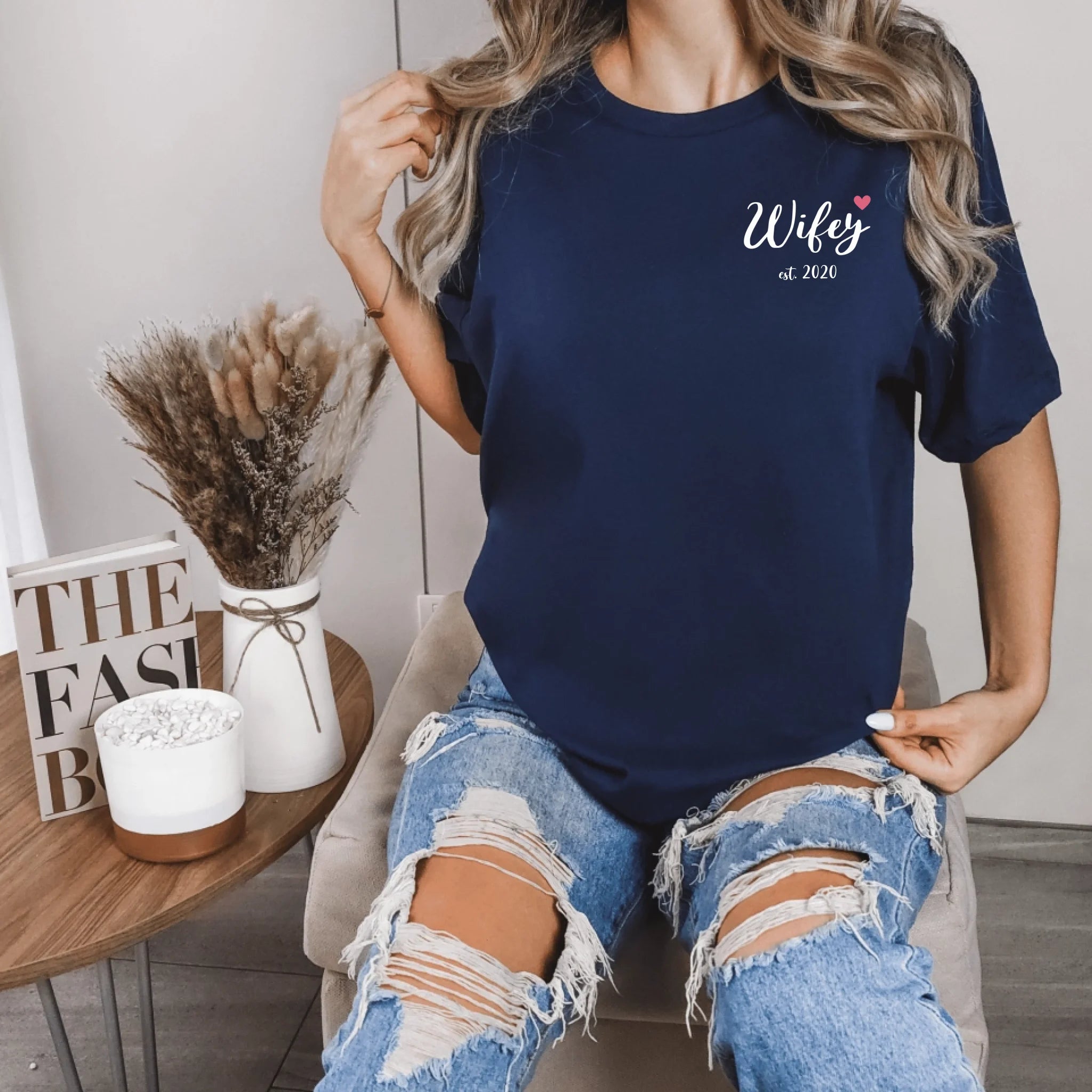mamagibt Individuelle Partner T-Shirts personalisiert mit Datum Wifey T-Shirt Couple Wifey Navy