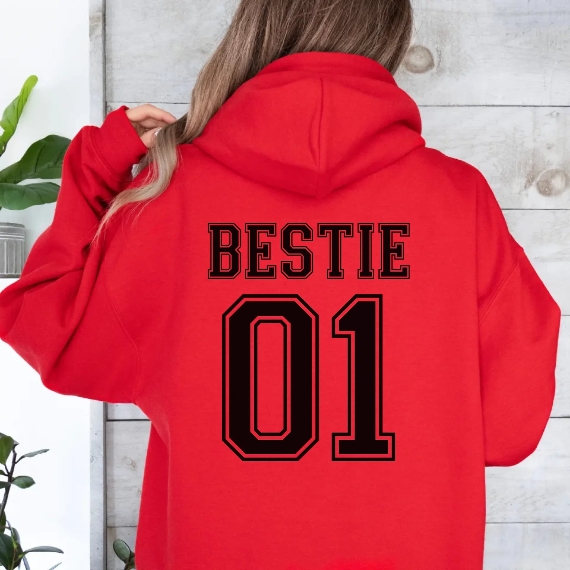 mamagibt Personalisierbares Hoodie Bestie mit Zahlen Hoodie Bestie mit Zahlen Red