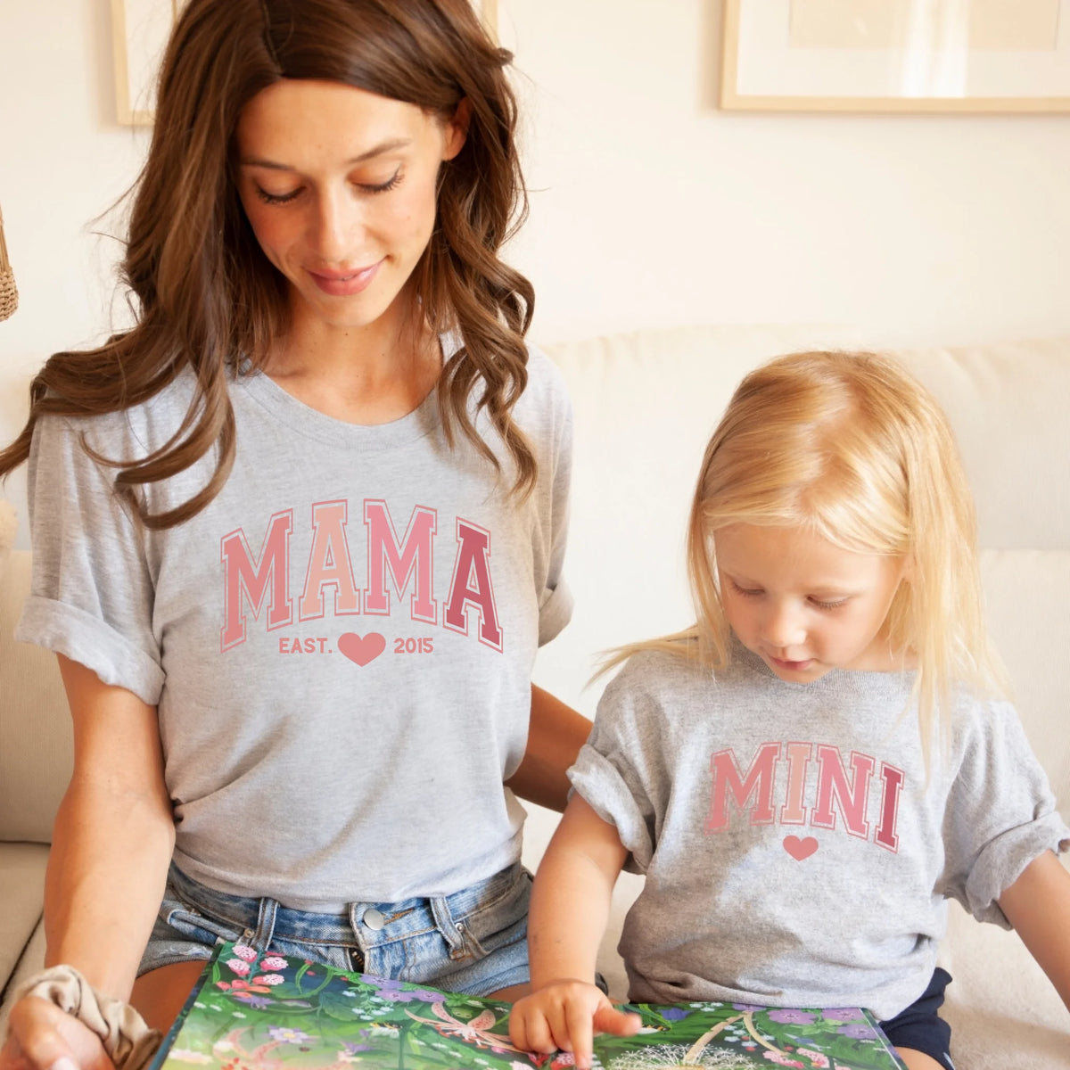 mamagibt T-Shirt Mama und Mini Pink T-Shirt Mama und Mini Pink Sport Grey