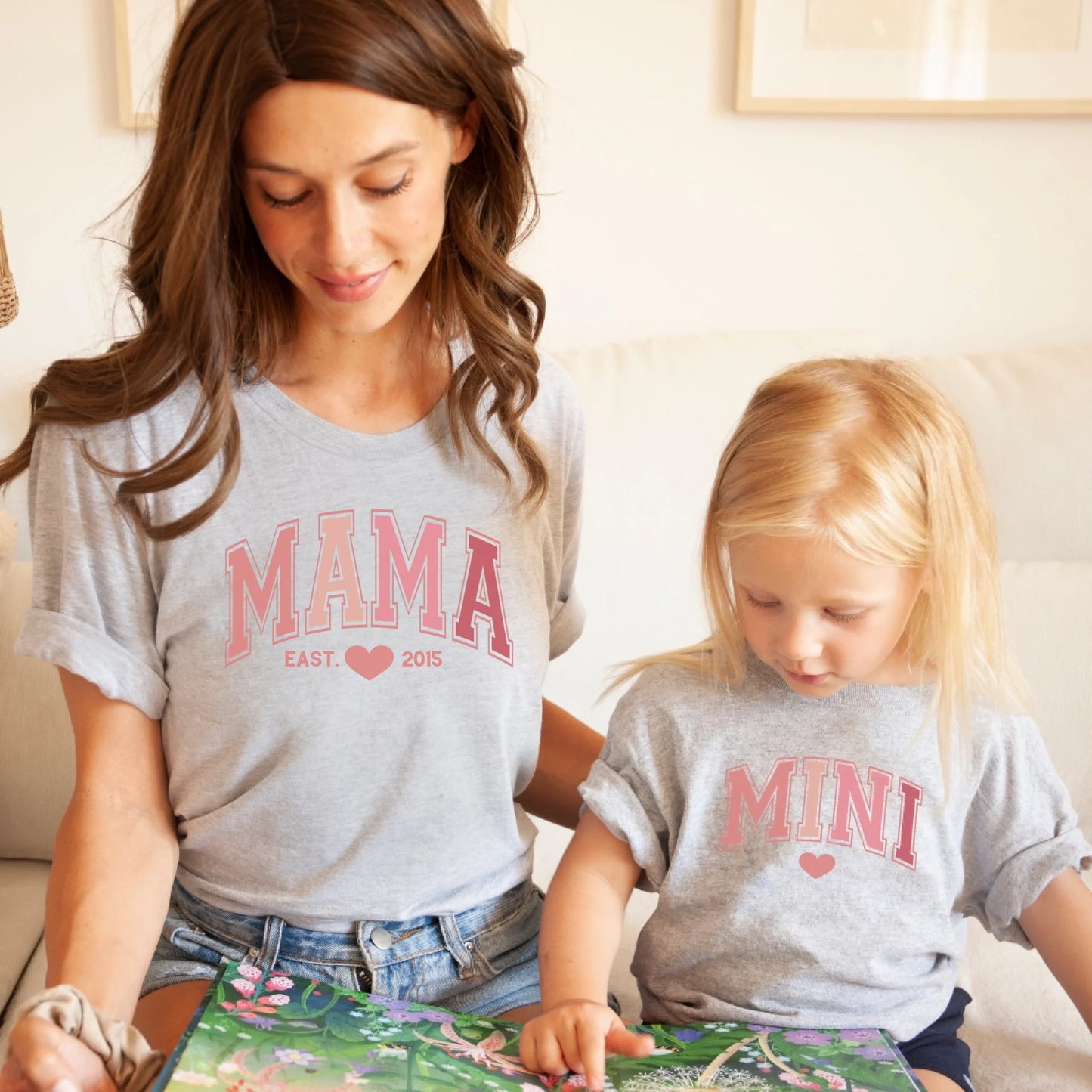 mamagibt T-Shirt Mama und Mini Pink T-Shirt Mama und Mini Pink Sport Grey