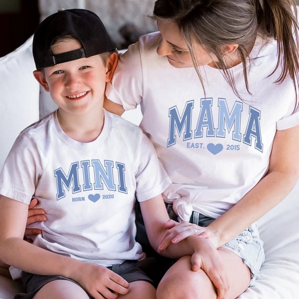T-Shirt Mama und Mini Blau