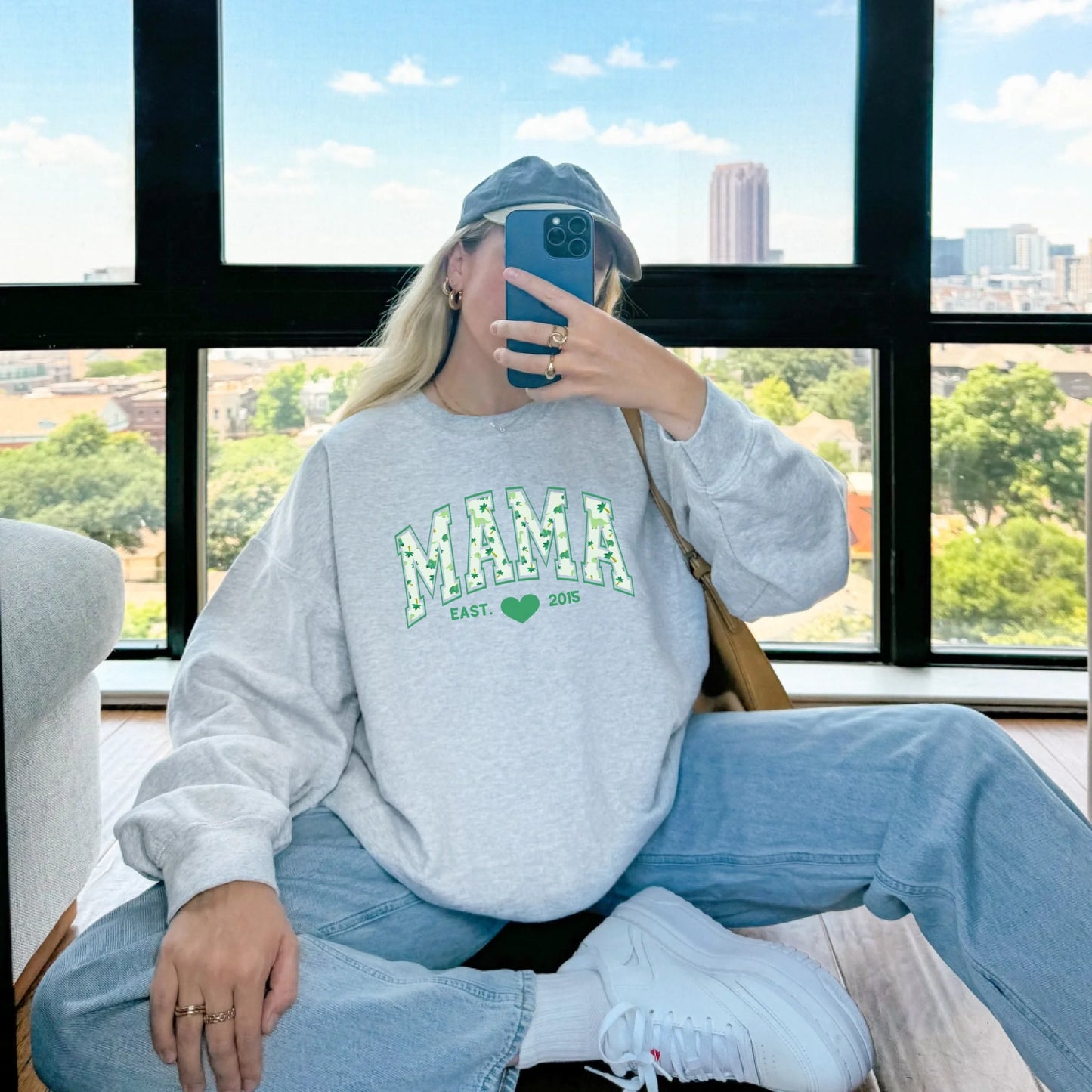 mamagibt Sweatshirt Mama und Mini Dinosaurier Sweatshirt Mama und Mini Dinosaurier Sport Grey