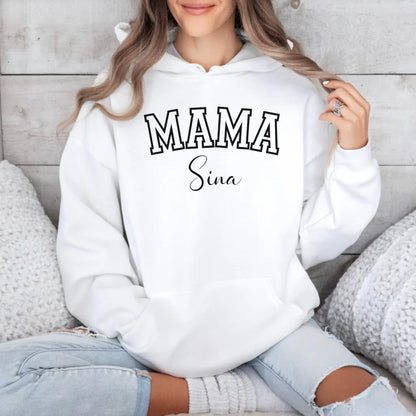 Printify Personalisierter Mama Hoodie Sport mit Namen Hoodie Mama Design 14 White