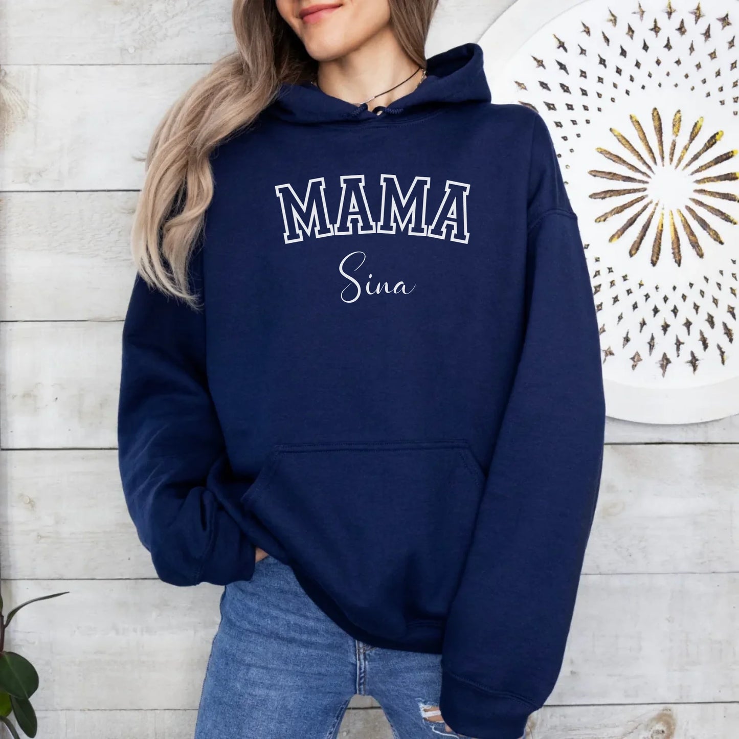 Printify Personalisierter Mama Hoodie Sport mit Namen Hoodie Mama Design 14 Navy