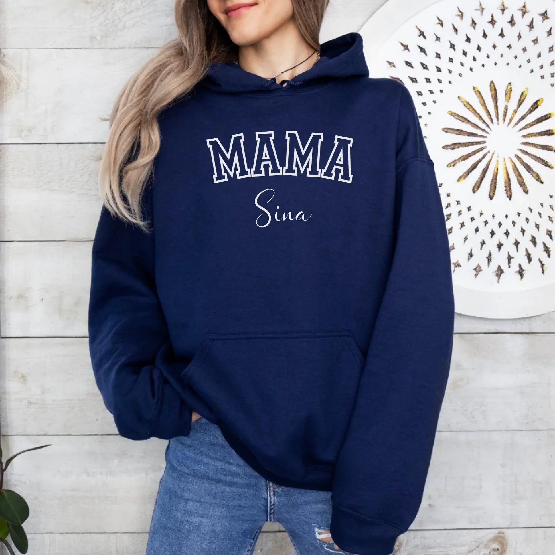 Printify Personalisierter Mama Hoodie Sport mit Namen Hoodie Mama Design 14 Navy