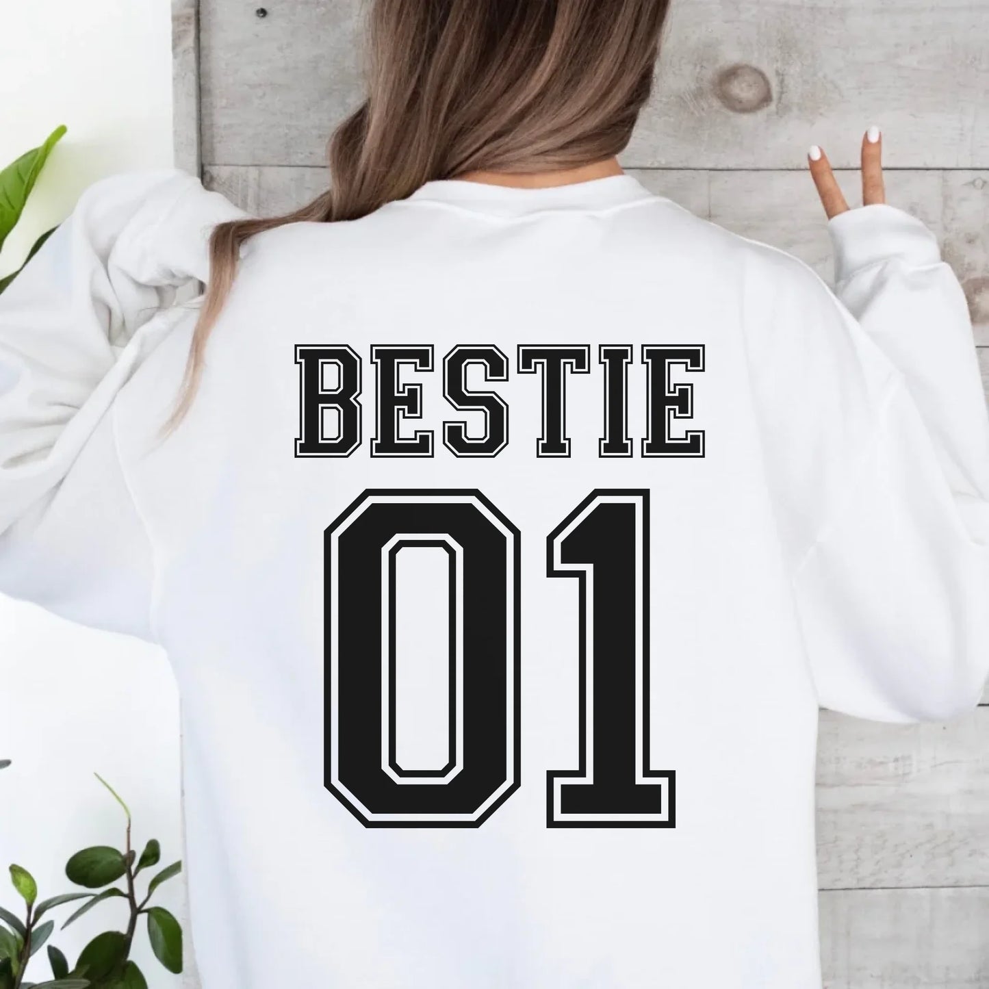 mamagibt Personalisierbares Sweatshirt Bestie mit Zahlen Personalisierbare Hoodie Bestie mit Zahlen1 White