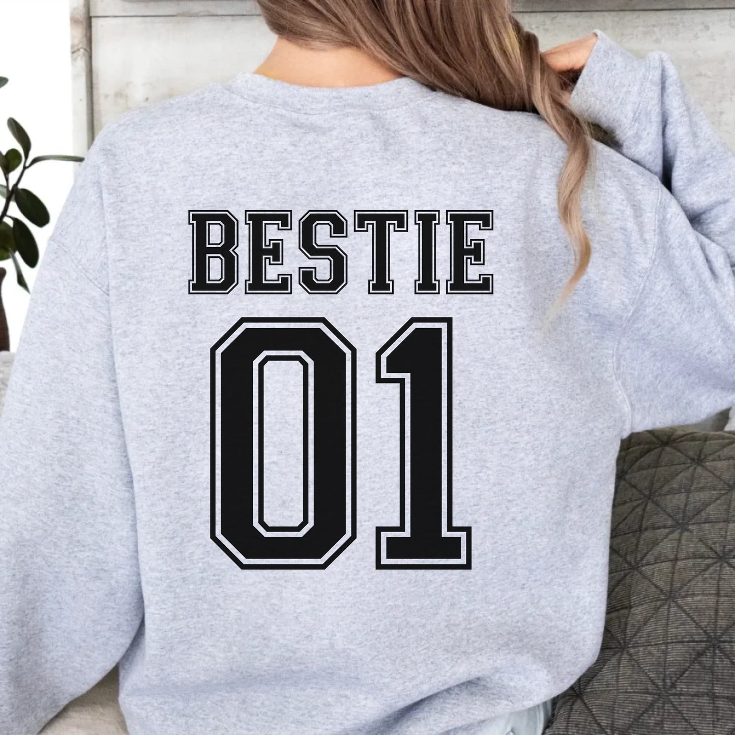 mamagibt Personalisierbares Sweatshirt Bestie mit Zahlen Personalisierbare Hoodie Bestie mit Zahlen1 Sport Grey