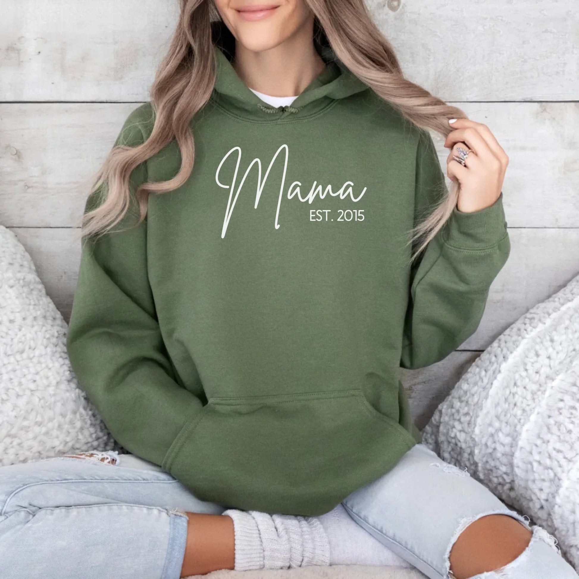 Printify Personalisierbarer Mama Hoodie mit Datum Hoodie Mama Design 13 Military Green