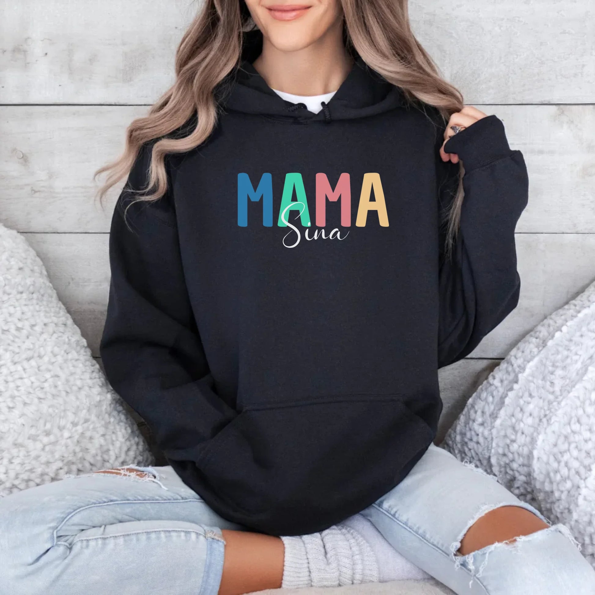 Printify Personalisierter Hoodie Mama "Bunt" mit Namen Hoodie Mama Design 12 Black