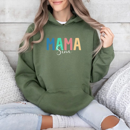 Printify Personalisierter Hoodie Mama "Bunt" mit Namen Hoodie Mama Design 12 Military Green