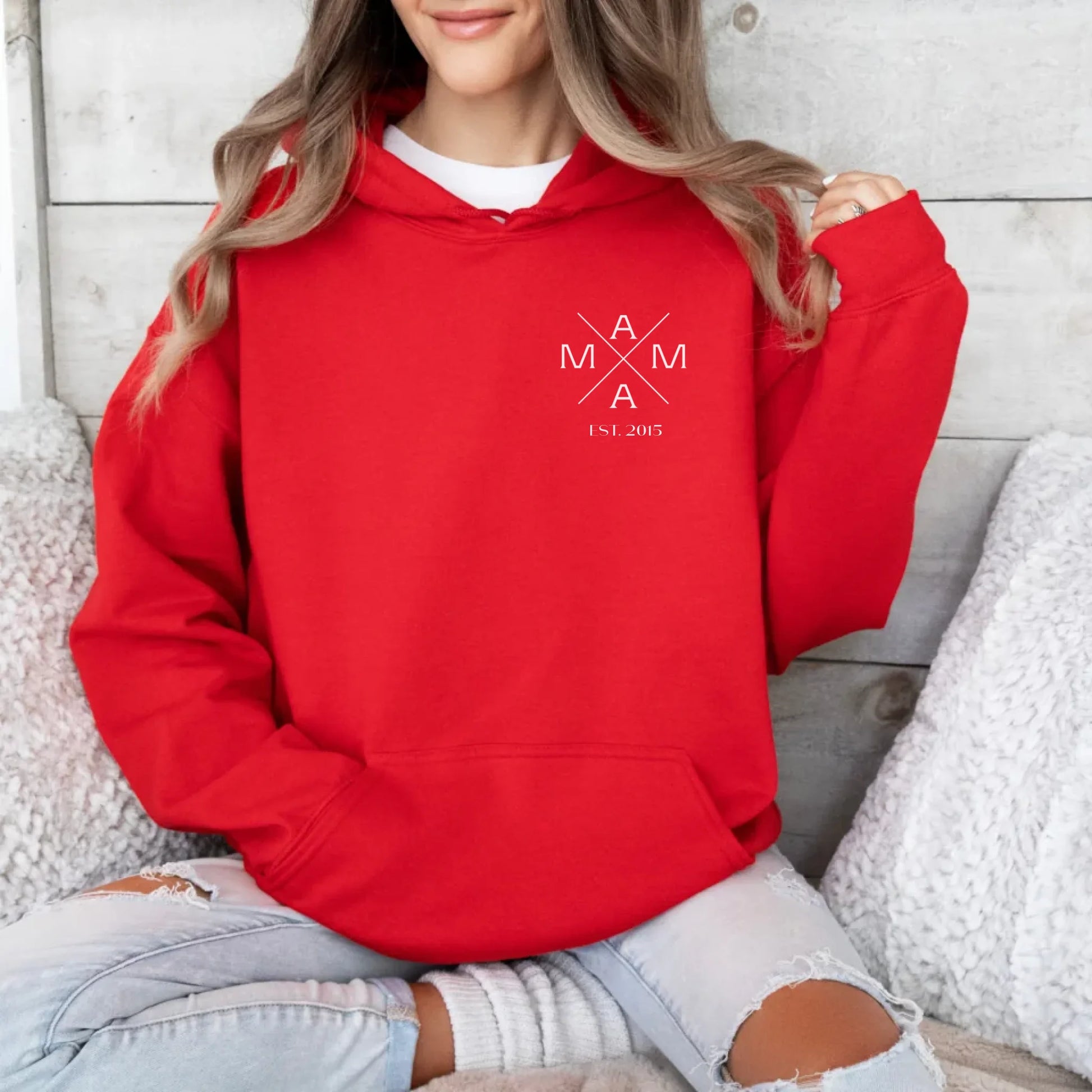 Printify Personalisierter Mama Hoodie mit Kreuzmotiv Hoodie Mama Design 5 Red