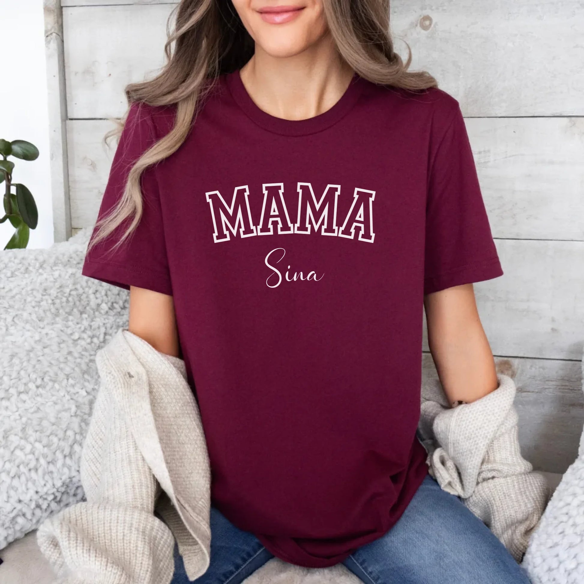 Printify Personaliserbares T-Shirt Mama "Sport" mit Namen T-Shirt Mama Design 14 Maroon