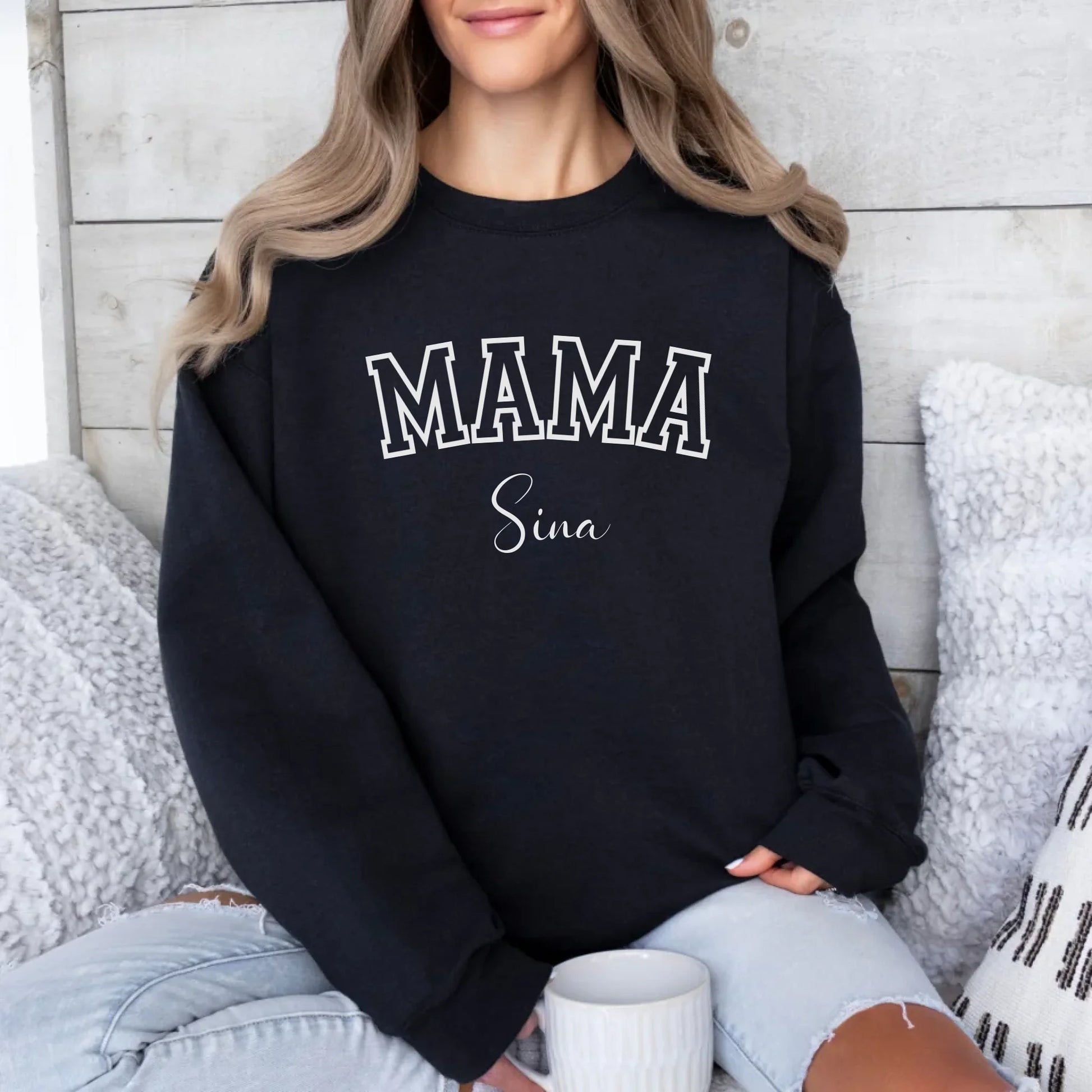 Printify Personalisierbares Mama Sweatshirt Sport Datum Sweatshirt Mama Design 14 Black
