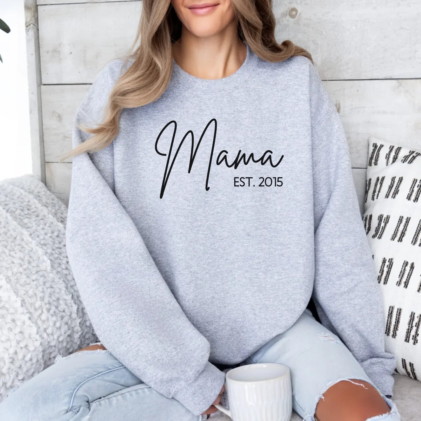 Printify Personalisierbares Sweatshirt Mama mit Datum Sweatshirt Mama Design 13 Sport Grey