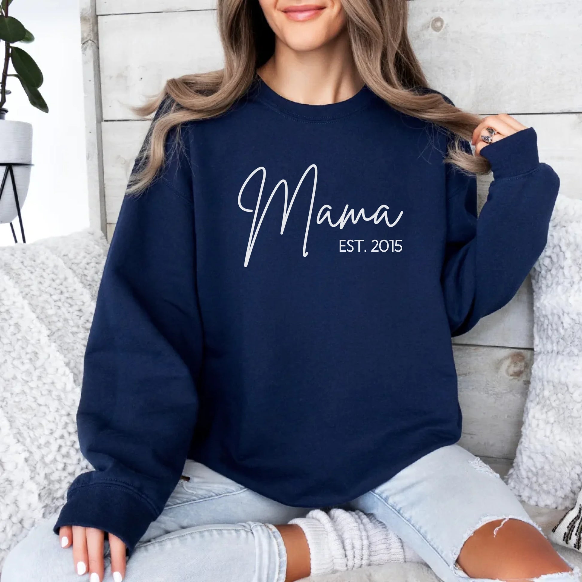 Printify Personalisierbares Sweatshirt Mama mit Datum Sweatshirt Mama Design 13 Navy