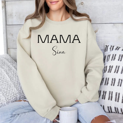 Printify Personalisierbares Mama Sweatshirt mit Kindernamen Sweatshirt Mama Design 11 Sand