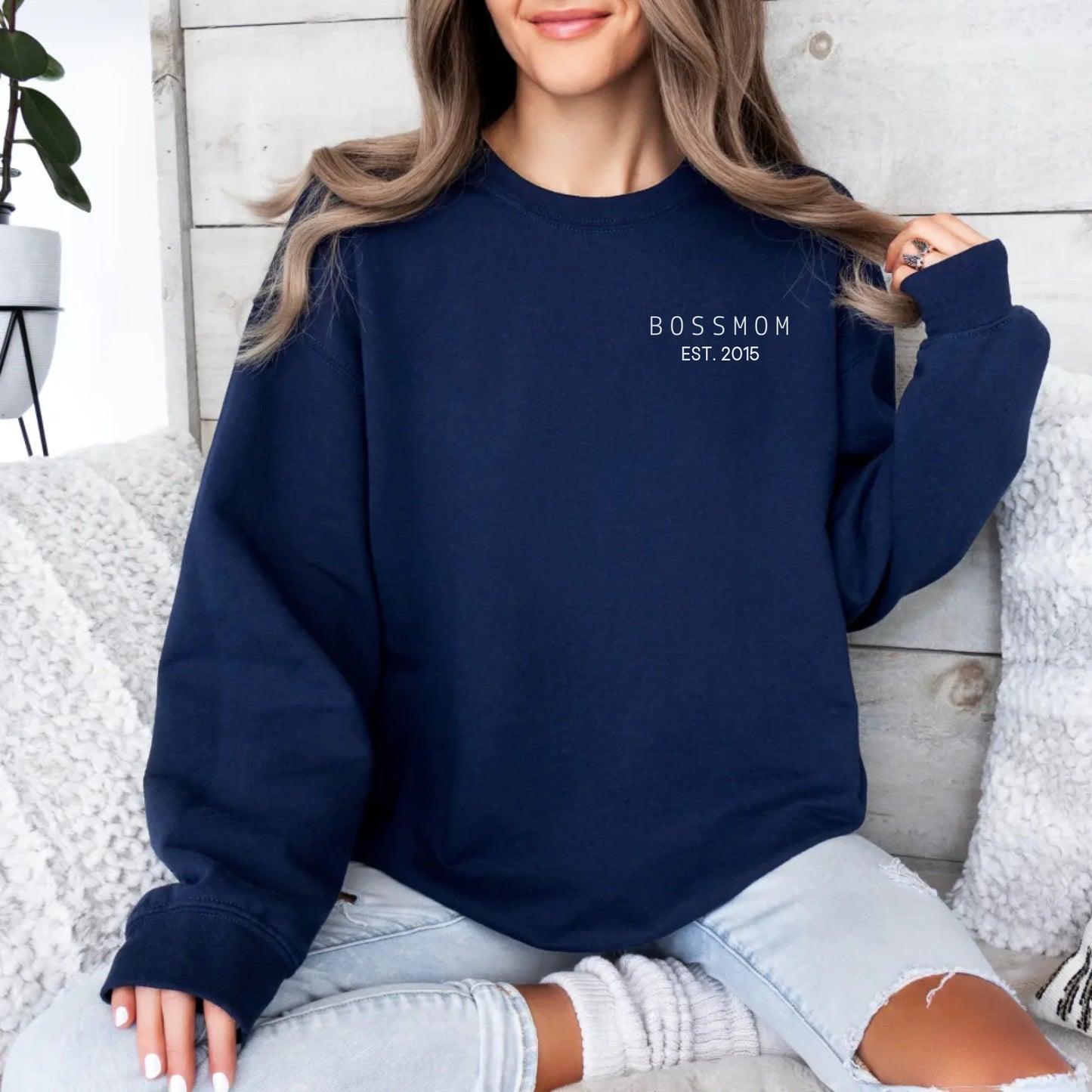 Printify Personalisierbares Mama Sweatshirt Bossmom Sweatshirt Mama Design 3 Navy