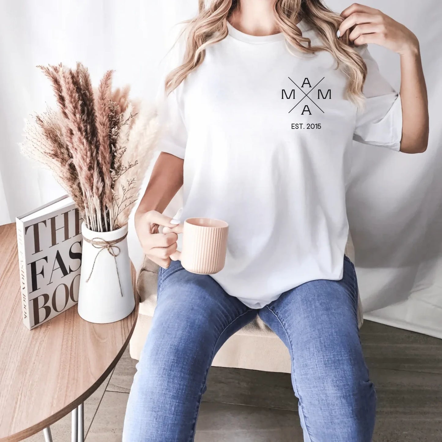 Printify T-Shirt Mama personalisiert mit Datum und "Kreuzmotiv" T-Shirt Mama Design 6 White