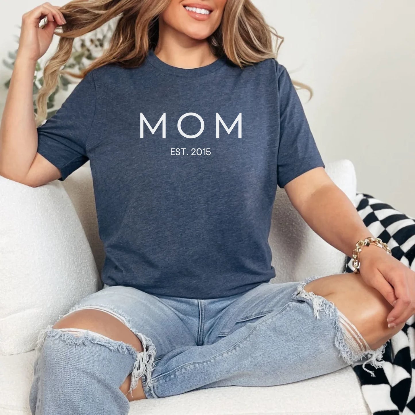Printify Personalisierbares Mama T-Shirt mit Geburtsdatum T-Shirt Mama Design 4 Heather Navy