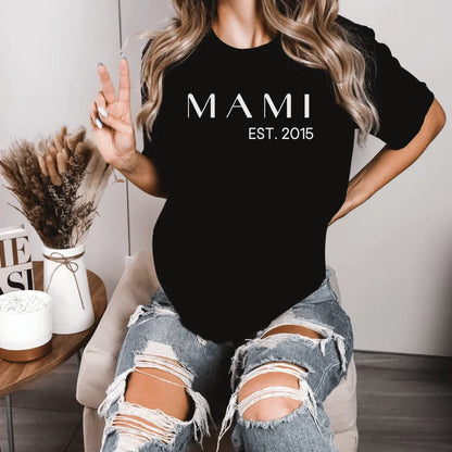 Printify Personalisierbares T-Shirt Mami mit Datum T-Shirt Mama Design 2 Black