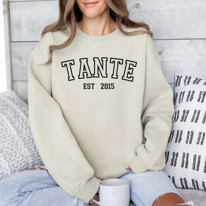 Printify Sportliches Tante Sweatshirt mit Datum personalisiert Sweatshirt Tante Design 6 Sand