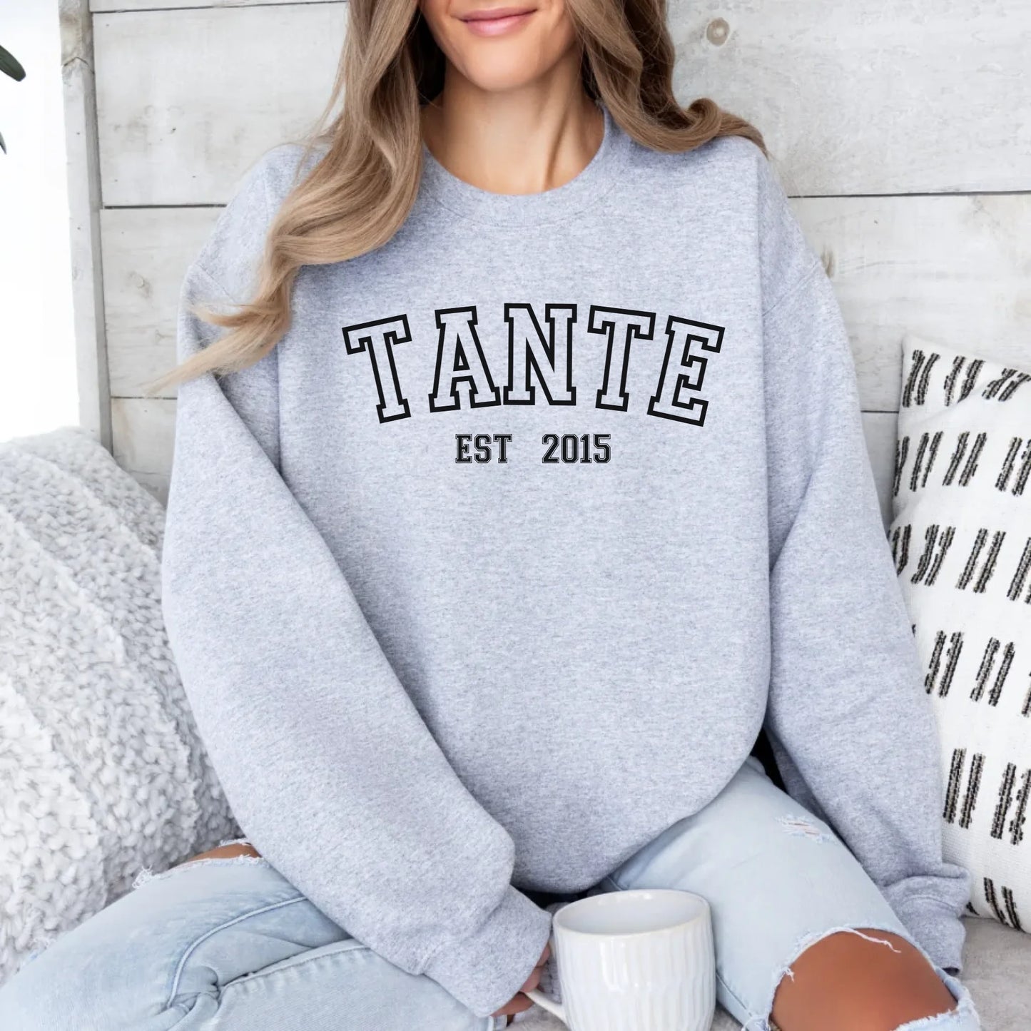 Printify Sportliches Tante Sweatshirt mit Datum personalisiert Sweatshirt Tante Design 6 Sport Grey