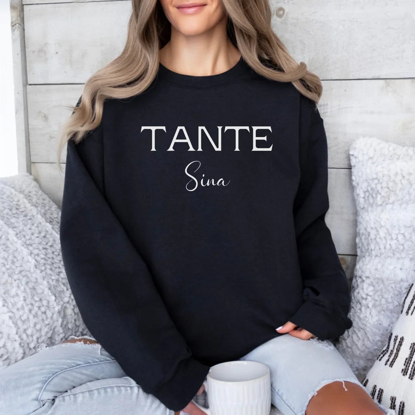 Printify Personalisierter Pullover Tante mit Namen Sweatshirt Tante Design 5 Black