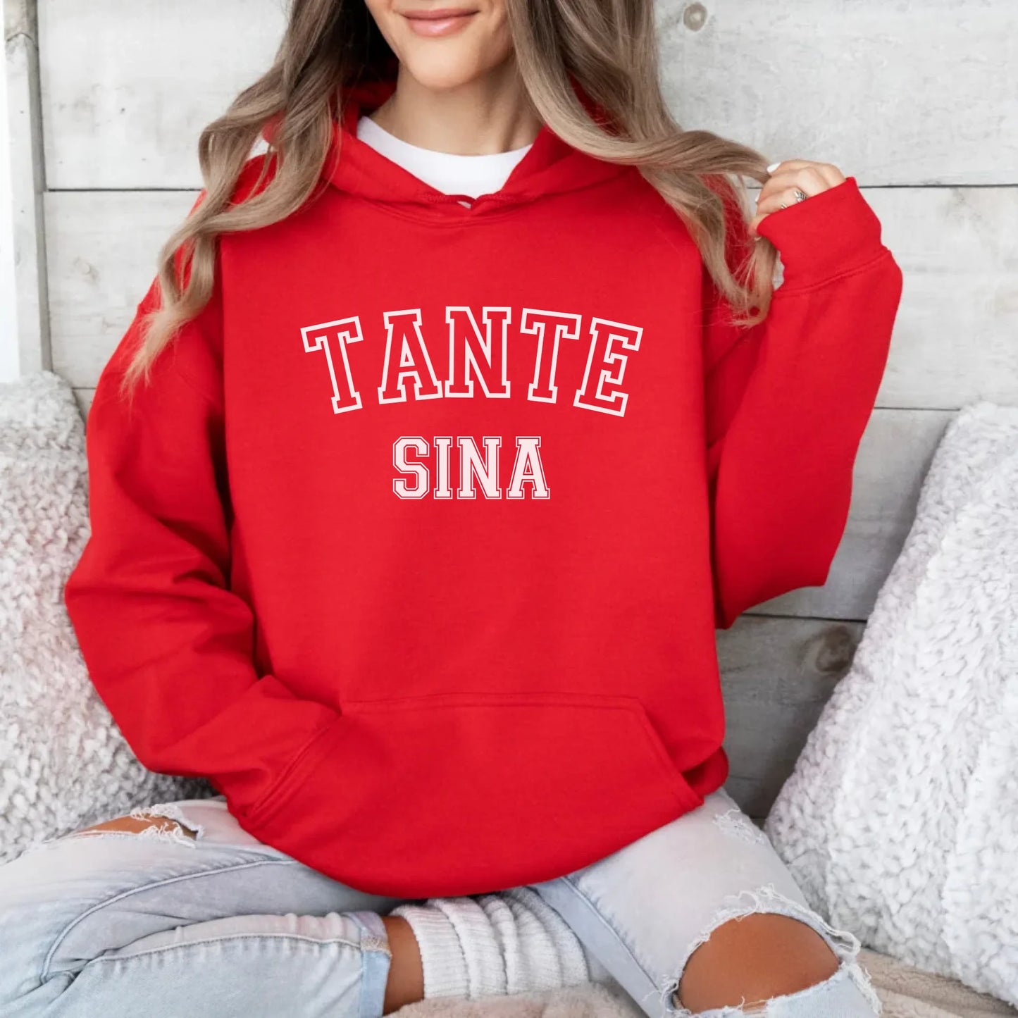 mamagibt Personalisierter Tante Hoodie "Sport" mit Namen Hoodie Tante Design 9 Red