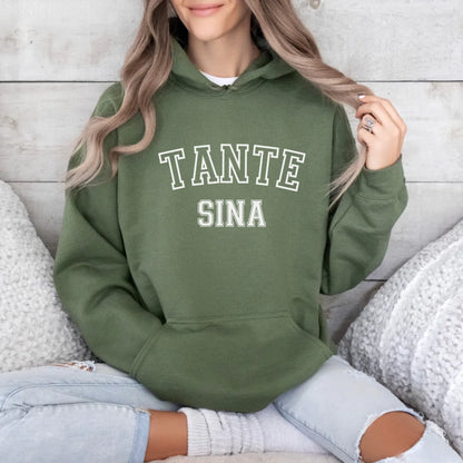mamagibt Personalisierter Tante Hoodie "Sport" mit Namen Hoodie Tante Design 9 Military Green