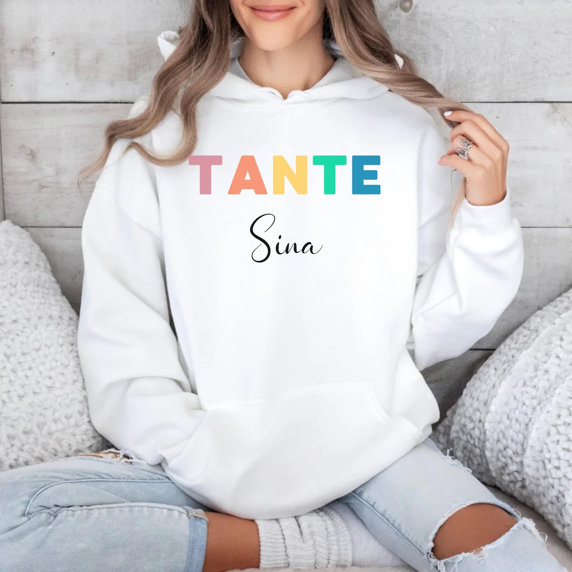 Printify Bunter Tante Hoodie mit Namen Hoodie Tante Design 8 White